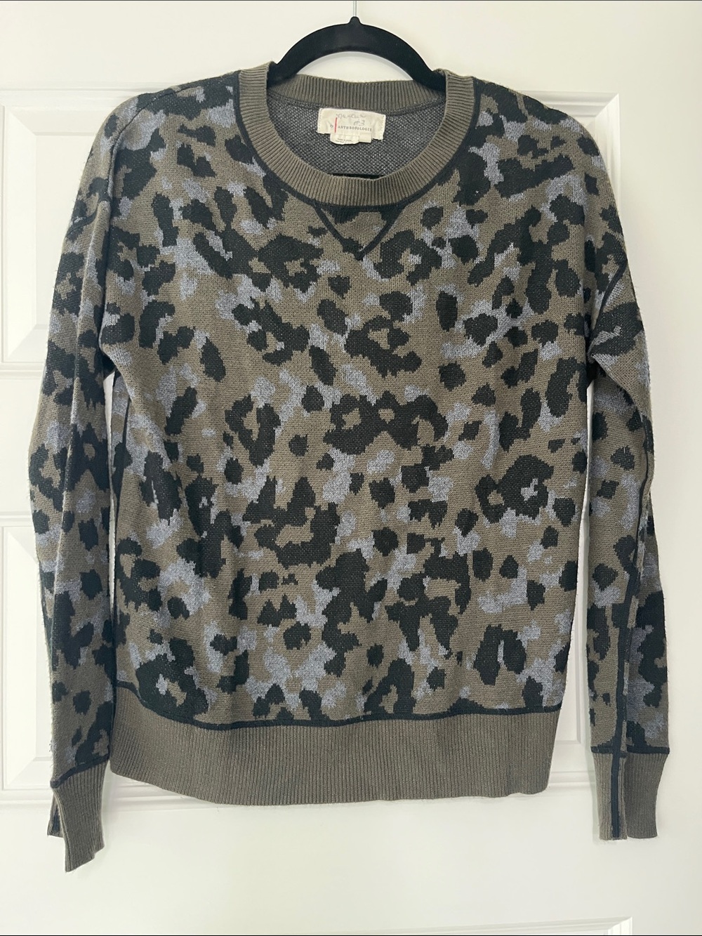 Leopard Print Crewneck Sweater in Olive, Gray & Black